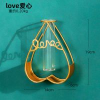 北欧ins铁艺墙上水培花瓶玻璃水养绿萝植物插花器装饰品挂墙容器 爱心水培插花器