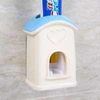 免打孔创意卡通可爱洗漱套装儿童全自动挤牙膏器牙膏挤压器牙刷架 屋子 挤牙膏器[蓝色]