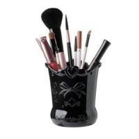 多功能欧式化妆品刷具筒透明学生文具笔筒可爱桌面眉笔梳子收纳桶 大圆筒(黑色)