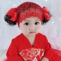 韩国儿童发带发饰春夏秋女童宝宝假发头饰拍照头花皇冠蕾丝蝴蝶结 大红双蝴蝶结AO1 5个月-3岁