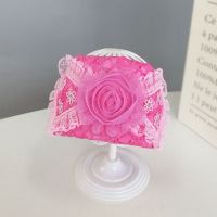 宝宝宽发带婴儿蕾丝假发发带可爱粉色花朵发饰宝宝囟门帽子新款 玫红绞八字宽发带-无假发 3-15个月松紧弹性
