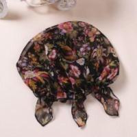 韩版夏季桑蚕丝透气薄款真丝三角头巾帽防油烟睡帽化疗月子包头帽 黑色花 可调节