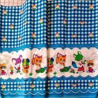 墙围子,床围布炕围子布,小猫钓鱼床头布,床头围墙布料.老式的确良 吃西瓜--蓝