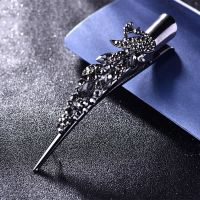 头发夹子头饰发卡妈妈长发夹后脑勺一字夹抓夹鸭嘴夹牛角夹特大号 孔雀鸭嘴夹灰色