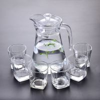 玻璃杯家用6只水杯套装客厅泡茶杯加厚耐热杯果汁杯冷水壶带托盘 [6只]矮款四方杯+1.3升鸭嘴壶