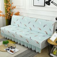 可折叠沙发垫沙发套罩沙发床布单人双人四季通用万能防滑1234套装 羽毛---蓝色 左右长55*147cm(含花边)