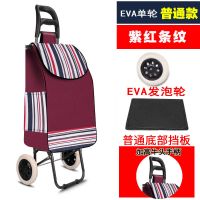 惠惠两轮购物车 便携折叠买菜车拉杆车 行李车手拉车 拖车 小推车 单轮普通款-紫红条纹