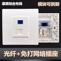 86型墙壁暗装二位电脑网络带光纤面板 SC光纤插座+电脑网线插座 sc光纤+五类网络插座