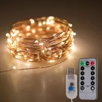 USB铜线灯串带遥控 led铜线灯户外装饰彩灯星星灯带小彩灯闪灯条 暖光 5米50灯-带遥控