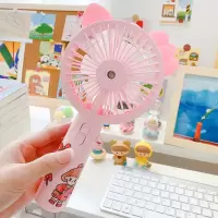usb喷雾充电小风扇桌面迷你可爱卡通学生宿舍手持便携式小型风扇 QB喷雾风扇-猫咪粉色送挂绳贴纸