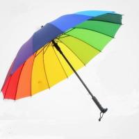 24骨个性彩虹雨伞男超大双人三人手动长柄伞户外伞加固放风大伞 16骨直柄彩色