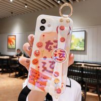 腕带苹果12手机壳xsmax情侣iPhone11p适用7plus/x/华为p40/MATE30 支架腕带+滴胶闪钻款-笑