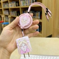 一拖三数据线充电器三合一适用苹果手机插头快充套装三头安卓可爱 美少女粉色套装:插头+线