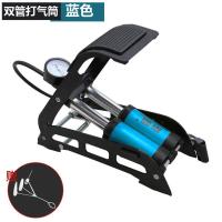 高压打气筒脚踩电动车自行车汽车摩托车便携脚踏充气泵金属可折叠 FP45S双缸精准表车用款[蓝色]