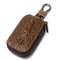真皮汽车钥匙包头层牛皮钥匙扣男士高档鳄鱼纹腰挂拉链通用锁匙包 黄棕(经典款)