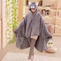 懒人披风毯子午睡斗篷空调毯保暖午睡毯披肩加厚冬季空调毯盖毯 灰熊披风 小号普通款160*90厘米