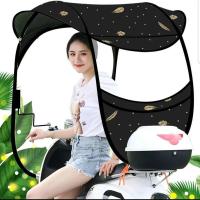 电动车雨棚蓬电瓶车挡雨棚挡风罩摩托车雨棚遮阳伞挡雨罩踏板车棚 简易款丨黑色羽毛丨拉链软胶开窗 车子[有后视镜]请拍