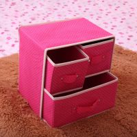 加厚内衣整理箱内衣收纳盒多层抽屉式布艺文胸内裤袜收纳箱有内格 玫红色 二层三抽