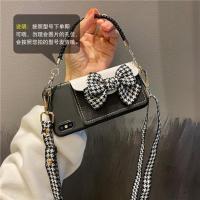 蝴蝶结苹果12手机壳12promax零钱包11女斜挎12mimi千鸟格8P硅胶套 黑色壳+千鸟格+手提绳 苹果12