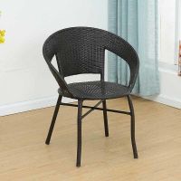 藤椅三件套阳台户外桌椅组合简约休闲藤编椅子庭院藤椅子靠背椅 黑棕色 单椅无赠品四把起拍
