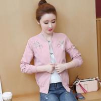 带里布2021秋冬新款小香风刺绣风衣短外套绣花棒球服韩版长袖夹克 蒲公英粉色 M 建议80-98