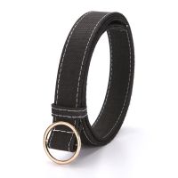 皮带裤腰带女韩版简约百搭牛仔色青年学生免打孔编织布裤腰带休闲 B02圆扣黑色