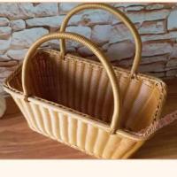 仿藤编提篮环保购物篮野餐篮编菜篮日单户外清洁篮子工编织手提篮 咖啡色 长方形38*21*20cm