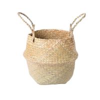 北欧海草编织花篮家居客厅琴叶花盆摆件花篮藤编手提草编花盆家居 自然原色 肚径23*高20*口径18 送防水壳