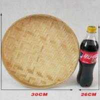 竹编簸箕圆形农家手工小竹筛子竹编制品竹匾绘画晾晒装饰收纳篮筐 直径30cm