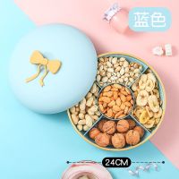 创意分格家用干果盒水果盘带盖收纳盒糖果盘家用现代客厅茶几过年 蝴蝶款(蓝色) 单个