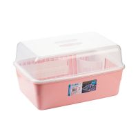 茶花碗筷收纳盒放碗沥水架厨房收纳箱带盖家用置物架塑料碗柜 粉色可立碟/带筷筒/条纹碗柜