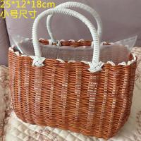 农家提菜篮手编提篮野餐手提篮子 大容量耐用3年承重强果蔬手提蓝 棕色提菜篮小号