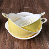 加厚塑料圆形双层洗菜篮沥水篮厨房水果盘客厅创意家用水果篮漏水 玉米黄[加厚] 双层小号