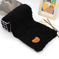 小熊自织围巾冰条粗毛线团手工编织珊瑚绒diy材料包 送男友送闺蜜 绒线 纯黑色 材料包 送工具+教程+小熊贴或私人定制皮