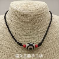 复古民族风三眼天珠锁骨链藏传天珠项链吊坠简约情侣项链吊坠礼物 黑白天珠