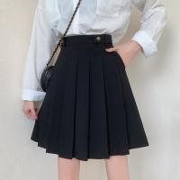 白色百褶裙中长款女春秋大码高腰a字裙学生蓬蓬半身裙防走光短裙 黑色西装面料(无安全裤版) L