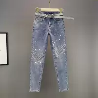 欧洲站重工烫钻紧身牛仔裤女2021夏装新款棉弹高腰显瘦九分小脚裤 浅蓝色 浅蓝色138#### S 80-93斤