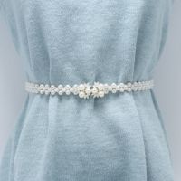 松紧腰带女装饰连衣裙带韩国时尚串珍珠细腰链夏简约百搭弹力皮带 3个珍珠对扣