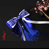 汉服头饰蝴蝶结发饰飘带头饰古风超仙汉服发夹后脑勺蝴蝶结发夹大 宝蓝小蝴蝶