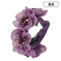 丸子头盘发器头饰韩国发拤时髦辣妈优雅气质花朵发夹女后脑勺顶夹 盘发抓夹B紫