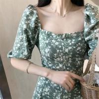 小个子方领短款egg裙法式桔梗初恋温柔风可甜可咸碎花连衣裙子女 单件绿底碎花裙子 S