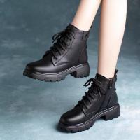 马丁靴女2021年新款秋季百丽春秋单靴中跟英伦风女鞋百搭软皮短靴[9月5日发完] 黑色单里 35