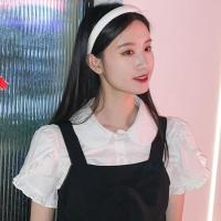 夏季新款可爱蝴蝶结背带连衣裙女学生韩版宽松中长吊带裙单件套装 白色衬衫(关注店铺送小礼物) S