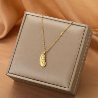 [不掉色不过敏]小众钛钢项链女锁骨链百搭玫瑰金毛衣链轻奢项链 A2金属羽毛(金色)