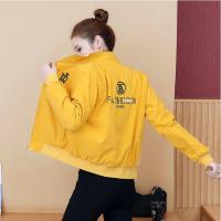 外套女2021春装新款韩版时尚立领休闲短款百搭上衣夹克棒球服 黄色 M 建议95斤以下