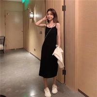 ins潮韩版气质吊带连衣裙开衫外套夏季修身A字裙开叉包臀裙两件套 黑色吊带裙 S