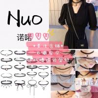 法式复古泡泡袖连衣裙2021春秋新款韩版女神范收腰显瘦黑色长裙子 锁骨链 (此规格没有裙子) 随机10条锁骨链 (此规格