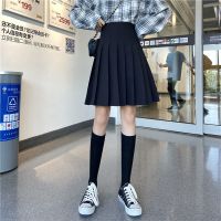 高个子加长高腰百褶裙短裙女 学院风胖mm大码中长款显瘦a字半身裙 黑色 [裙长48cm] XS