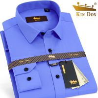 KIN DON/金盾男士秋季衬衫男长袖商务休闲衬衣职业工装寸衫男装 蓝色 [斜纹] 38 [105-120斤]