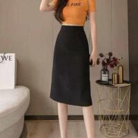 港风直筒西装半身裙女2021早秋新款高腰后开叉包臀裙a字中长裙 英伦斜黑色 XS 82-90斤